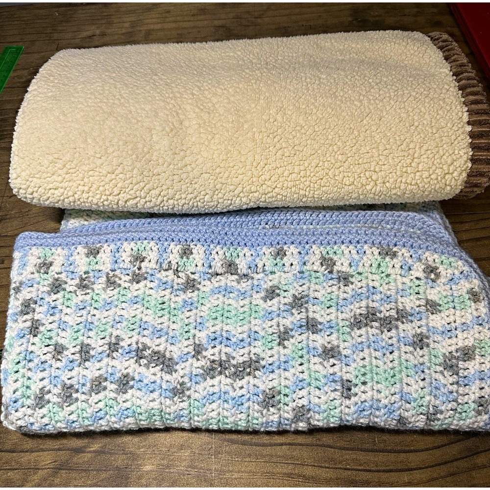 Baby Blankets, Cream & Brown & Blues, Crib Blanket, Crib Nursery Bedding, Soft
